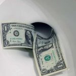 Money being flushed to signify savings of using a low flow toilet or HET