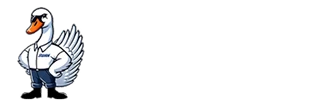A cheerful cartoon swan, dressed as a Swan Plumbing, Heating, and Air team member, stands by the stylized "Radiant" text.