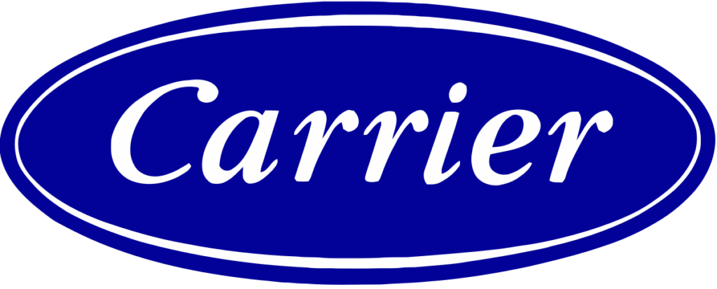 Blue oval logo featuring the word "Carrier" in white italic script, representing trusted HVAC equipment used by Swan Plumbing, Heating, and Air.