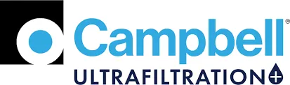 The Campbell Ultrafilters logo features a black and white circle, blue text "Campbell ULTRAFILTRATION," and a droplet for the A.