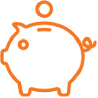 %Title% | Swan Plumbing, Heating, Electric &Amp; Air Conditioning Orange outline of a piggy bank with a coin being added, symbolizing savings with Swan Plumbing, Heating, and Air, on a light background.