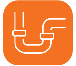 %Title% | Swan Plumbing, Heating, Electric &Amp; Air Conditioning A white outline of a U-shaped plumbing pipe, representing Swan Plumbing, Heating, and Air services, on an orange background.