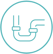%Title% | Swan Plumbing, Heating, Electric &Amp; Air Conditioning Blue outline icon of a two-joint pipe, representing Swan Plumbing, Heating, and Air’s services, set within a circle on light background.
