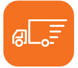 %Title% | Swan Plumbing, Heating, Electric &Amp; Air Conditioning White delivery truck icon with motion lines on an orange rounded square, representing Swan Plumbing, Heating, and Air’s speedy service.